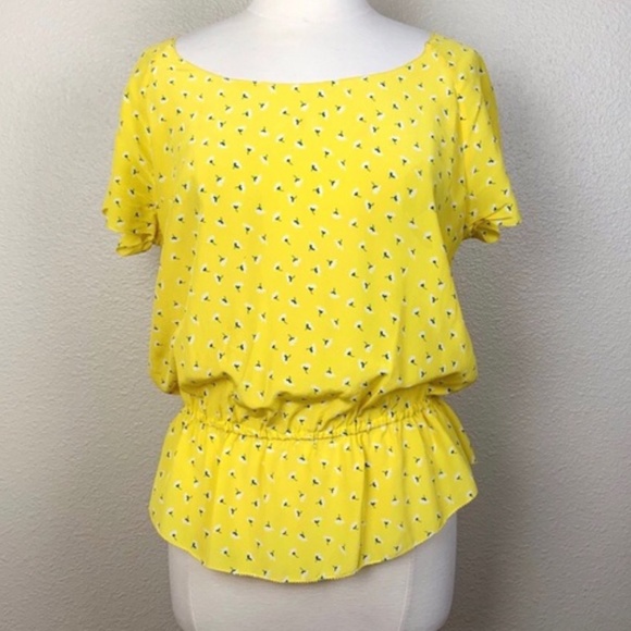 JOIE Yellow 100% Silk Nicosia Print Peplum Blouse - Picture 3 of 7